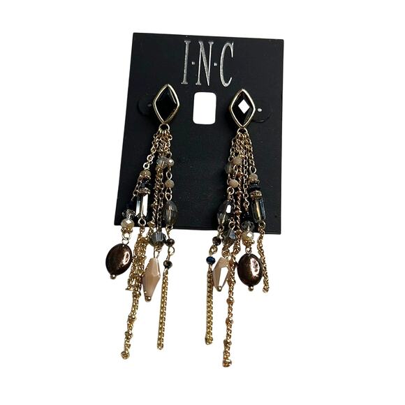 INC International Concepts Gold Dangle Chain Earrings w/ Gemstones, NWT! - Picture 1 of 4
